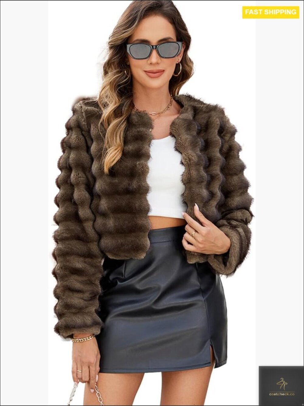Faux Fur Cropped Jacket Fluffy Winter Coat Open Front Cardigan Chic Y2K
